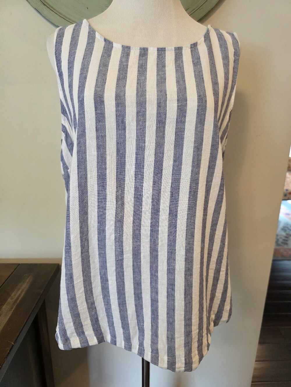 Beach Lunch Lounge Size Large Striped Top Nautical Coastal Linen Cotton Beachy - Picture 2 of 9